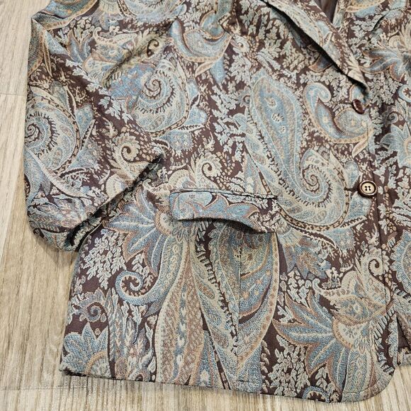 Vtg Covington Tapestry Jacket Womens 24W Floral Blue Brown Cottagecore Boho - Picture 4 of 8